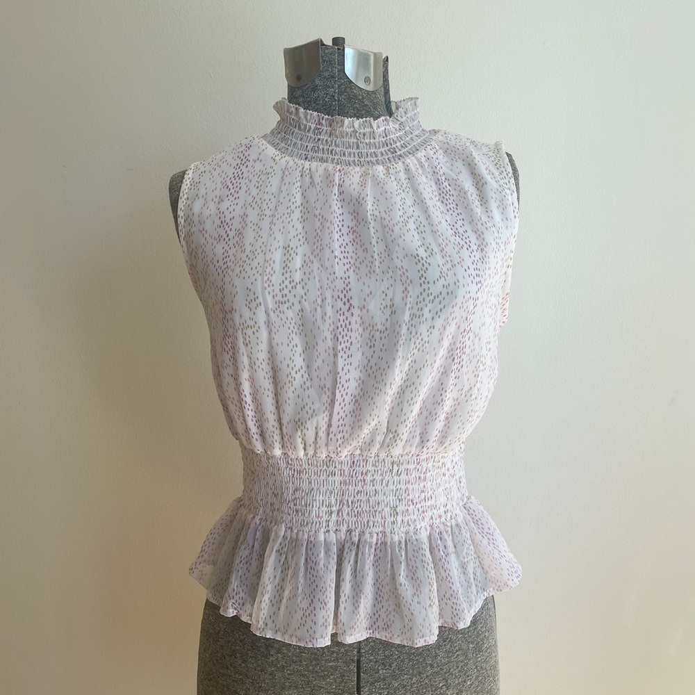 White tank/blouse with pastel dots
